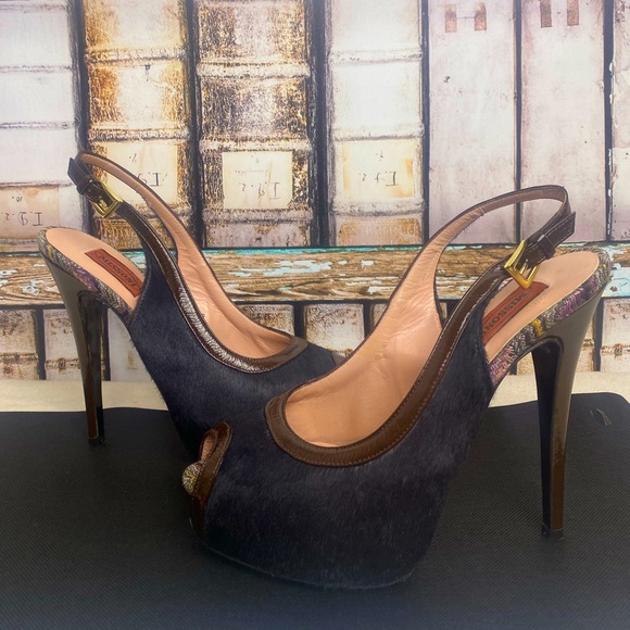 Missoni Shoes - MISSONI pony hair peep toe stiletto heels size 39